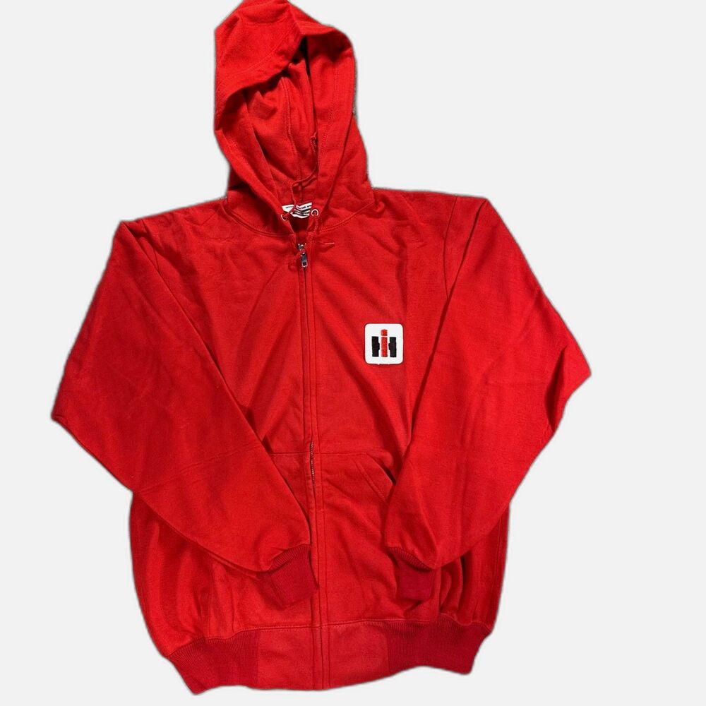 International Harvester Vintage 80s Hoodie Mens Lg Red Zip Up NIB Rare Deadstock